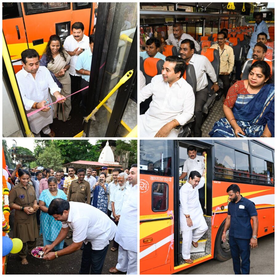 कणकवलीला मिळाल्या ५ नव्या ‘राजमाता जिजाऊ’ बस; मंत्री नितेश राणेंच्या हस्ते लोकार्पण